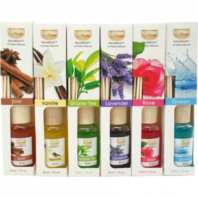 Riedgrasstäbchen Rattan Raumduft 4 Monate Lufterfrischer 6 Düfte a 30ml Vanille