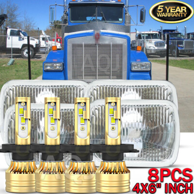 8PCS 4x6'' LED Headlights Hi/Lo Beam Headlamps For Kenworth T800 T400 T600A W900