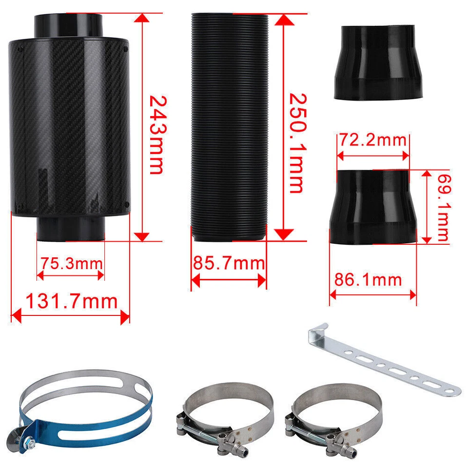 Caja de filtro de aire universal Racing fibra de carbono alimentación en frío inducción kit de admisión de aire Foto 2 de 4