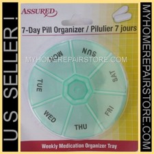 US SELLER  GREEN ROUND  7 DAY  WEEKLY  PILL ORGANIZER  TRAY  MEDICINE BOX  TRAVEL CASE
