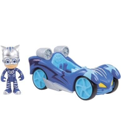 PJ Masks Turbo Blast Racer Vehicle Blue Cat-Car w/ Catboy In Silver Race Helmet