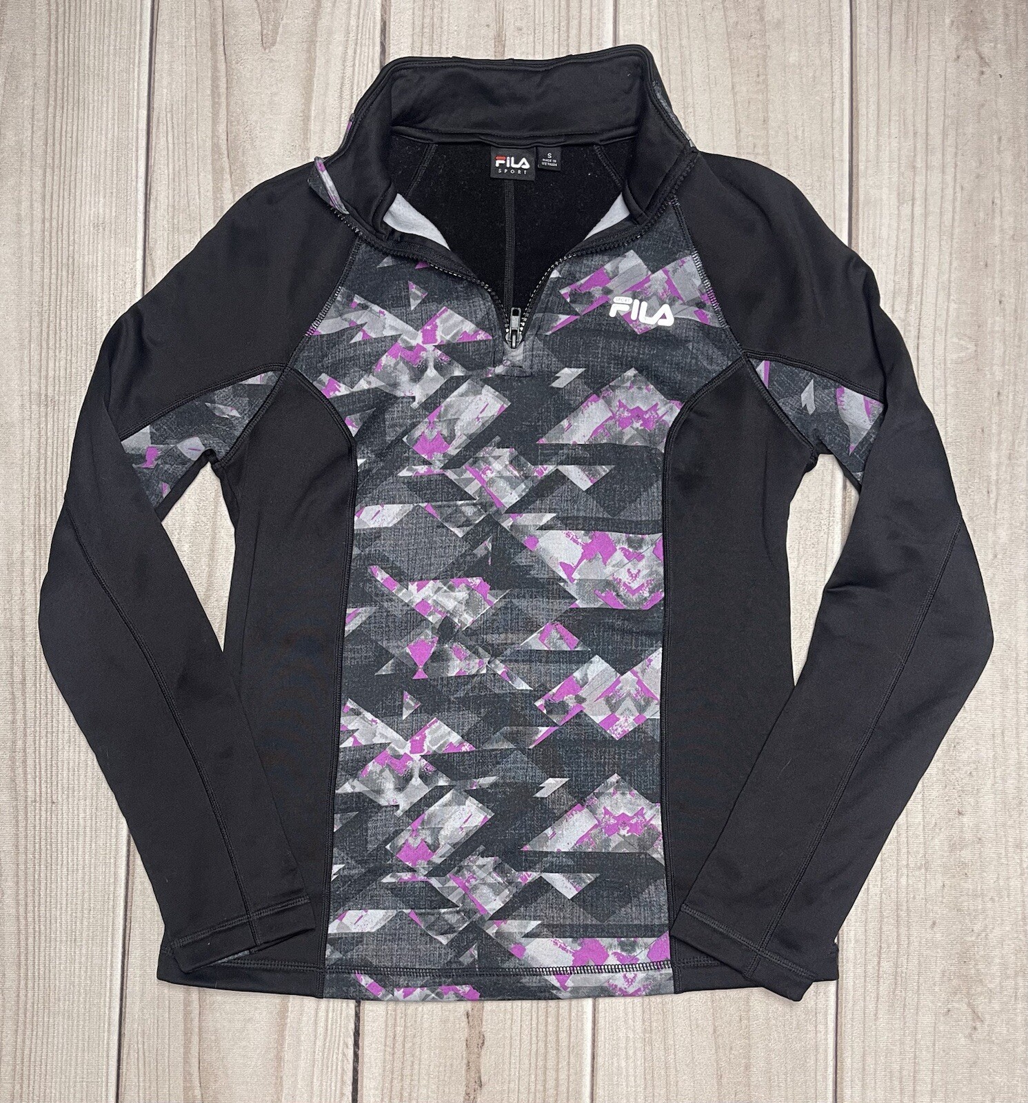Giacca pullover Fila Donna Taglia Small 1 4 Zip Activewear Nero & Viola