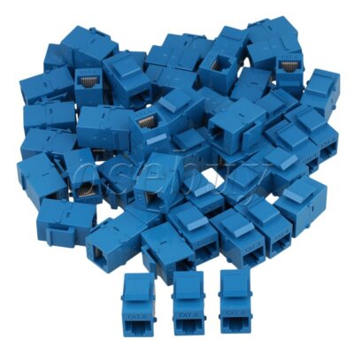 100PCS Female to Female RJ45 UTP Keystone Wall Coupler Cat6 Jack Blue