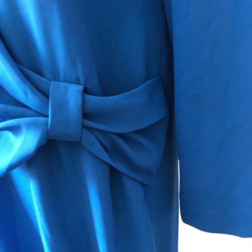 Vtg 70s Henry Lee Dress Womens Petite 8 Royal Blue Drape Front Midi Formal Shift - Picture 7 of 8