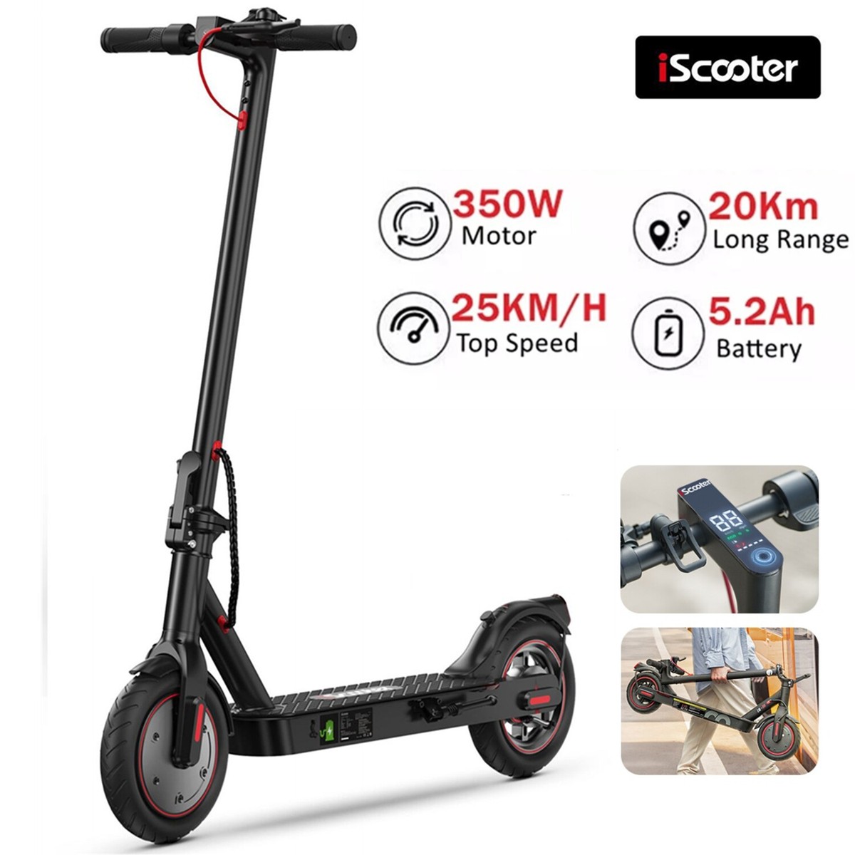 iScooter Electric Scooter Adults 350W Folding E-Scooter Long