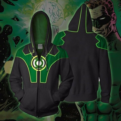 Green Lantern 3D Hoodies Cosplay Hal Jordan Superhero Thin Jacket Coat Costumes - Picture 4 of 17