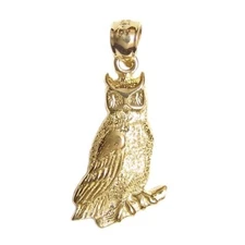 New 14k Gold Owl Bird Pendant