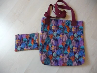 EIGENE HERSTELLUNG, HANDARBEIT Tasche Softshell, wasserabweisend, Bunte Federn, 35 x33 cm, Reißverschluss