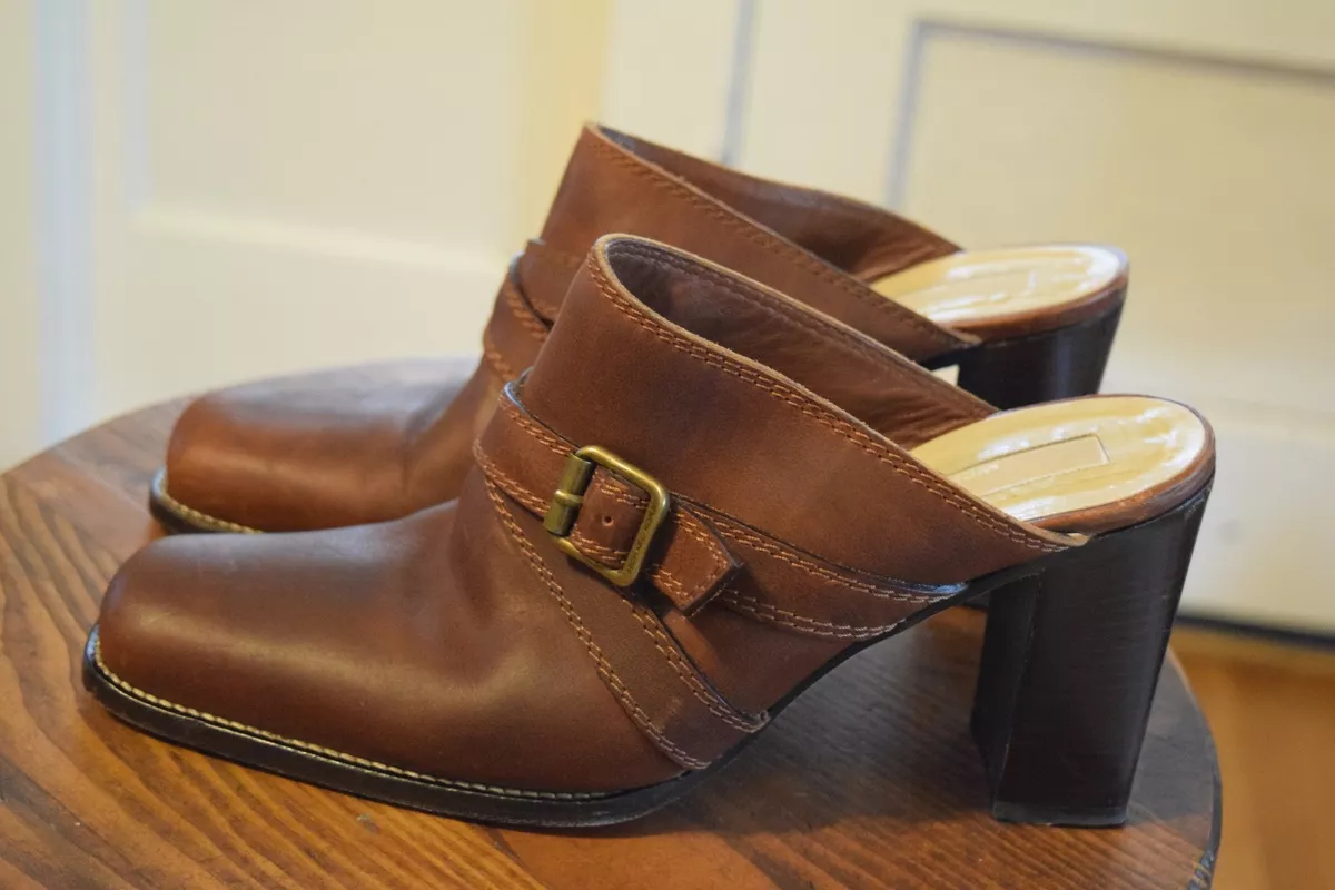 Brown Leather Heels Mules Clogs Shoes Women&#039;s Sz 10 M | eBay