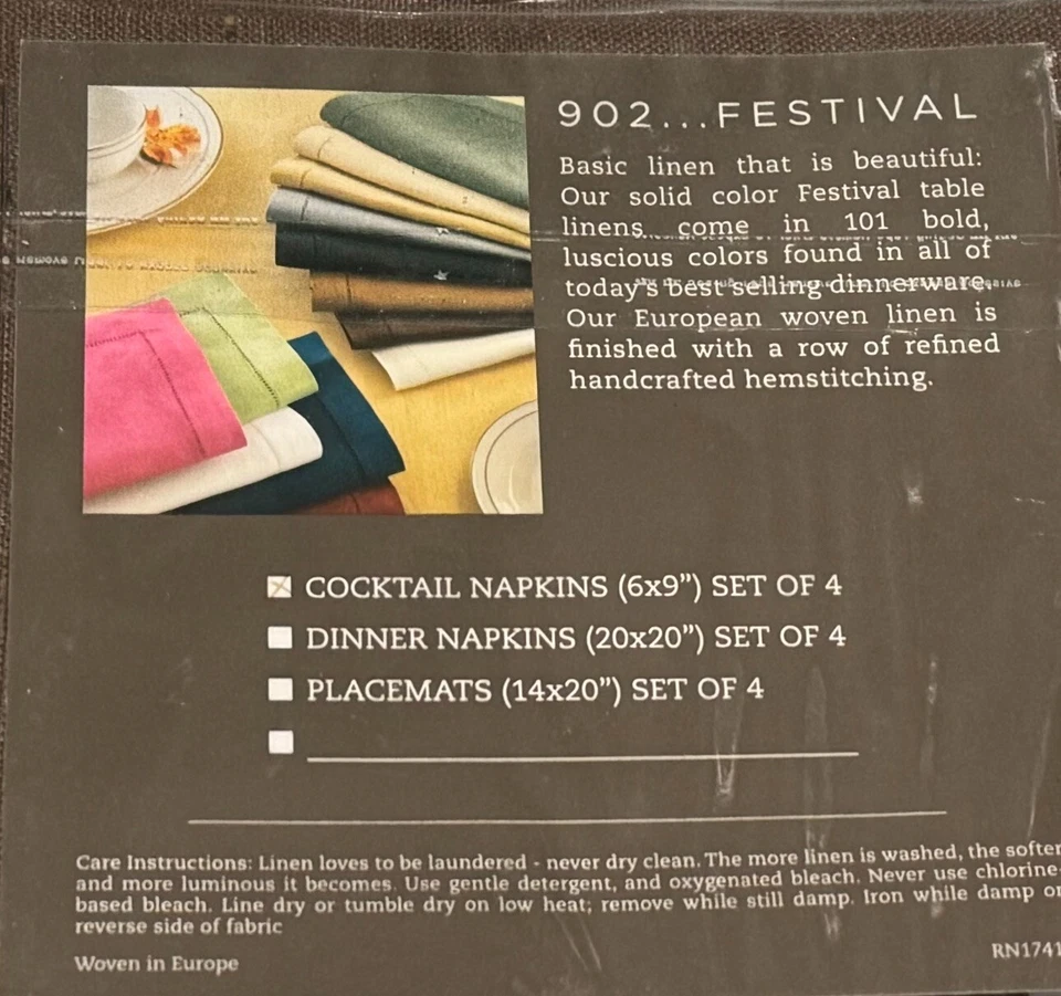 New Sferra Festival 902 Linen Cocktail Napkins Set of 4 6x9" Walnut Brown NIP - Image 2 of 4