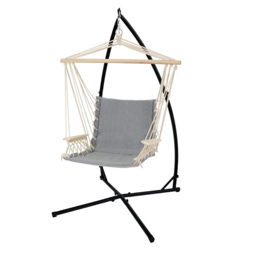 Hamac suspendue fauteuil balançoire chaise gris max.120 kg avec support en métal - Photo 1/10