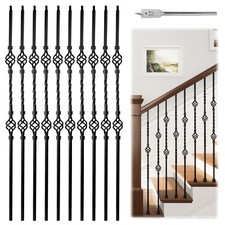 Muzata 10p 44'' Wrought Iron Balusters Black Double Basket Twist Hollow WT05