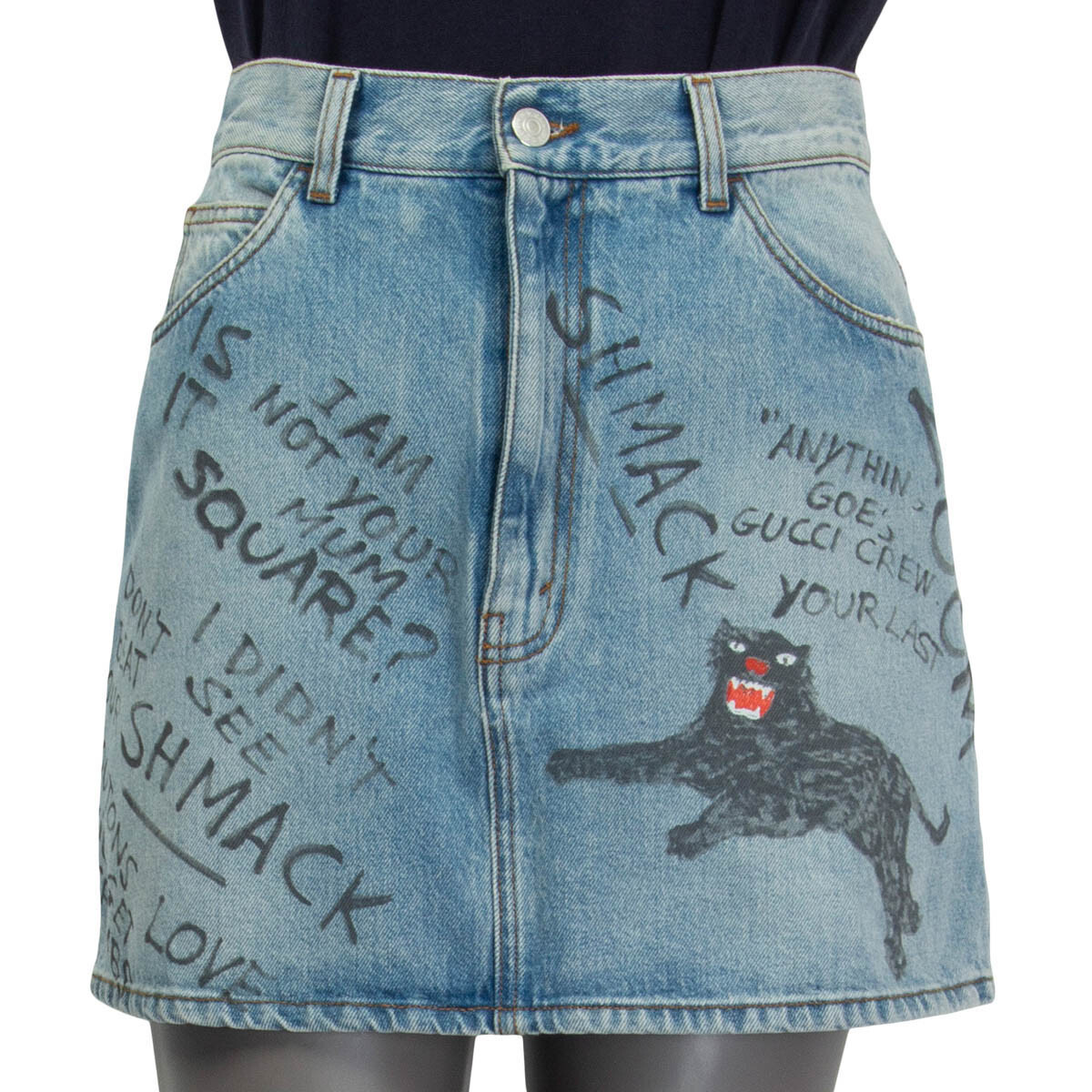64256 auth GUCCI blue washed cotton SCRIBBLED WRITING Denim