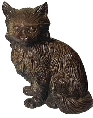 Red Mill Manufacturing Seated Cat Pecan Shell Resin Wooden Figurine Vintage