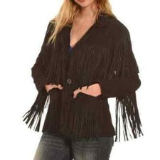 Vintage Renaissance Western Fringe Black Leather / Suede Jacket Women's Size S