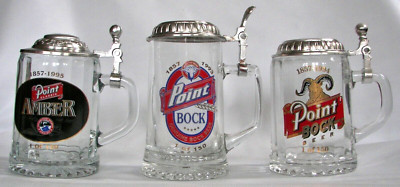 Stevens Point Brewery 140 Anniversary 1997, 1995 Point Amber Beer steins, pick 1