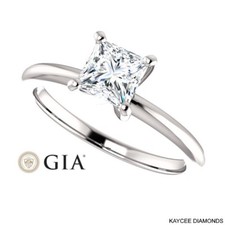 1/2 (0.50) Carat Princess Cut GIA Certified Diamond Ring in 14K White Gold