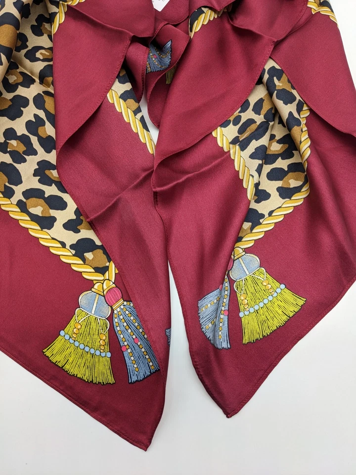 ECHO Cheetah print 100% silk women's square scarf - RED/ GOLD ~ - Image 3 of 4