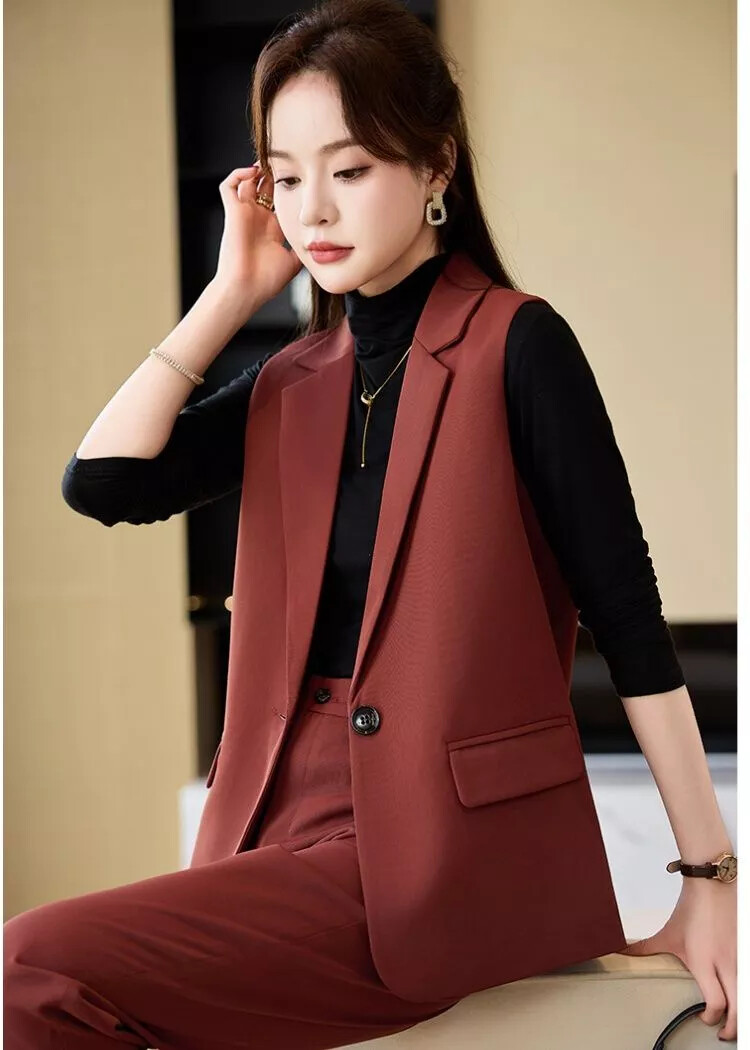 Traje Completo Oficina Mujer Traje Chaleco Americana Slim Set Ladrillo 33644