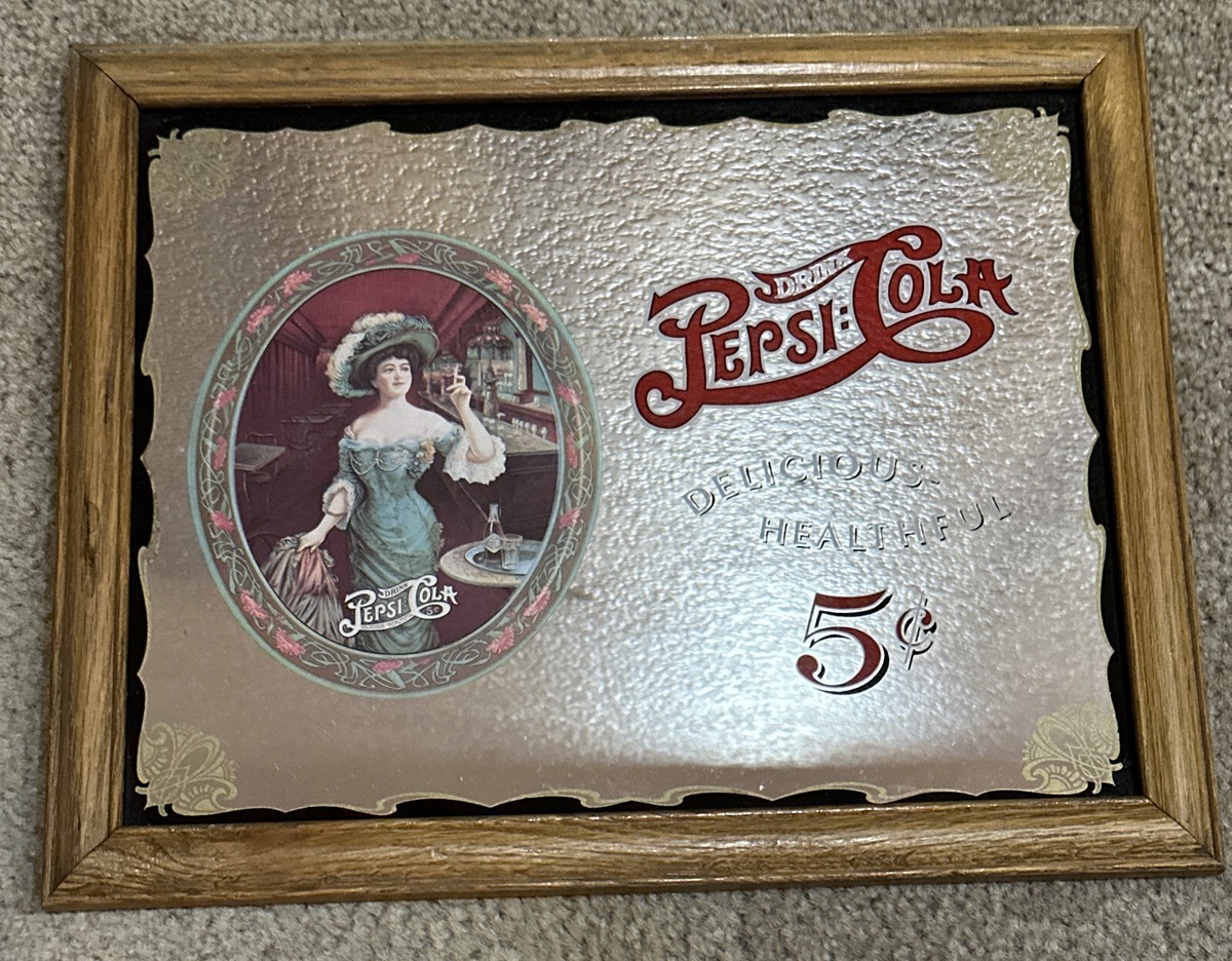 VINTAGE PEPSI COLA FRAMED BAR MIRROR SIGN MAN CAVE SODA