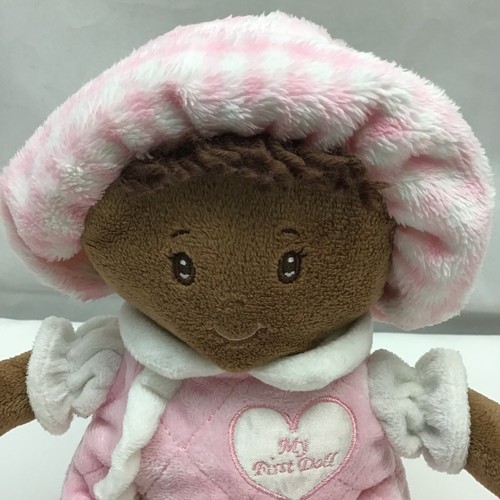 My First Doll Brown Skin Pink White Sewn Eyes First Impressions Plush 8" Lovey - Picture 3 of 7