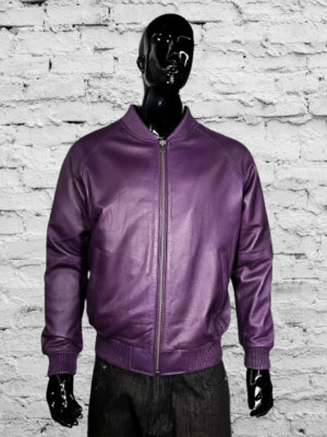 Men's Purple Lambskin Bomber Jacket 100% Real Soft Leather Custom Made Jacket