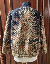 Quilted Jacket Oriental  Print Ducks Reeds Flowers Black Multi 