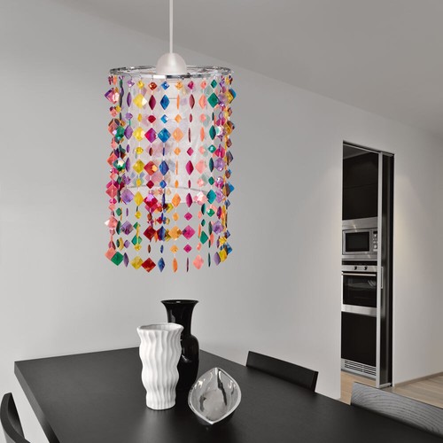Hängelampe Pendelleuchte Pendellampe Mädchen Spielzimmer Textil Kristalle bunt - Bild 4 von 12