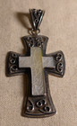 vtg Sterling Silver 925 Mother of Pearl Cross Large Pendant