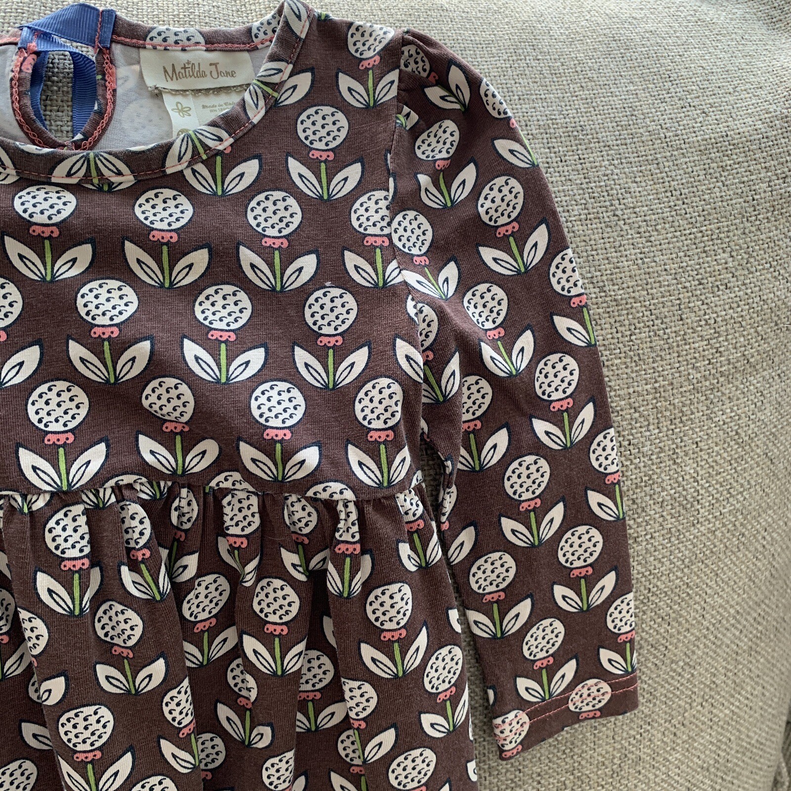 Matilda Jane Fall Dress Size 12 Months Baby Girl Brown Floral Long Sleeve