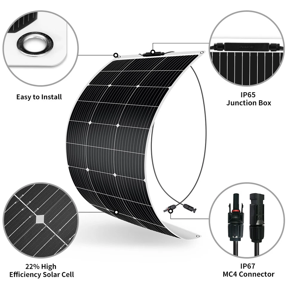 Panel Solar Flexible Monocristalino Dokio 100w 200w para Casa Rural/Cámper/Barco/Hogar Foto 4 de 4