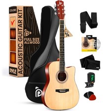 Pyle 41" Full-Size Acoustic Guitar Kit-Cutaway Body w/ Accessory Kit, Natural 