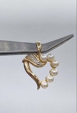 10k Gelbgold Perle & Nahkampf Diamant offenes Herz Anhänger 1,5g