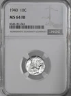 1940-P  10C  MERCURY SILVER DIME  "FULL BANDS"  NGC MS64 FB #8345181-043