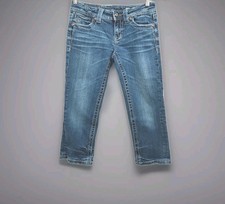 Miss Me Women Jeans Low Rise Capri JP5163P2 Wings Embroidery Blue Distressed 27