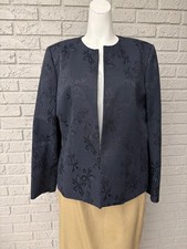 Kasper Navy Blue Jacquard Open Front Blazer Size 14