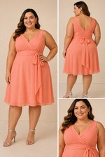 Azazie Sleeveless Coral Knee Length Dress Size 20