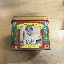 1990’s Vintage Baseball Legends Tin Box MLB - Ruth, Clemente, Williams & Mays