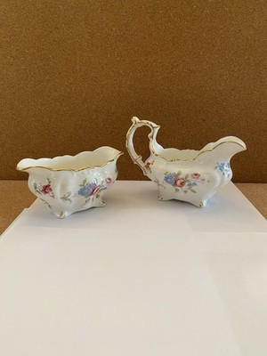Vintage Bone China Hammersley & Co. Pink Roses Creamer and Open Sugar Bowl 6072