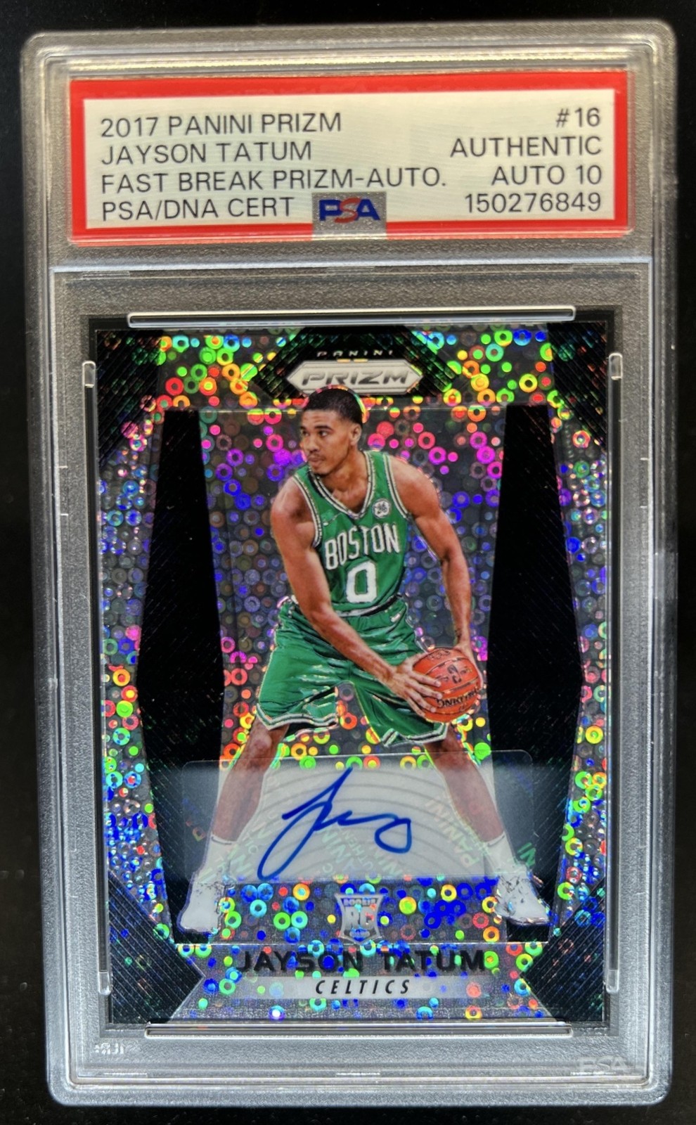 2017-18 Panini Prizm Jayson Tatum Fast Break Auto Rookie RC #16 PSA AUTHENTIC 10