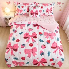 6 PCS Twin Size Pink Bowknot Comforter Bedding Set Kids Girls Room Quilt Cover
