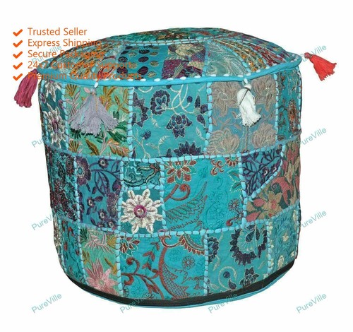 Cotton Bohemian Floral Poufs