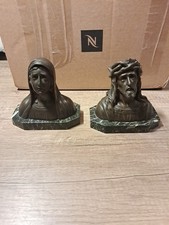 2 Büste Weinende Maria und Jesus Ruffony Replika Bronze Marmor H 12 cm