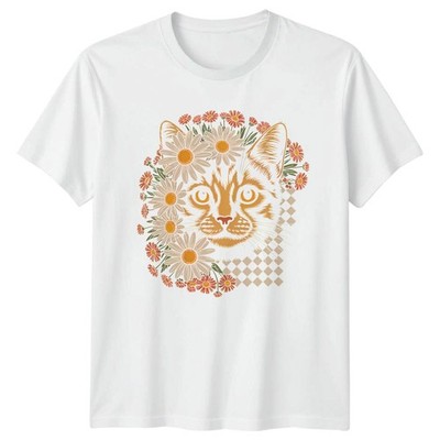 Skurriles Blumen Katzenkopf Design T-Shirt Floral Katze Tier Haustier Geburtstag