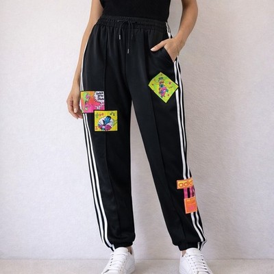 Adidas x Jeremy Scott Adibreak Track Pants Women's XS 26'' Cartoon Patch Firebird