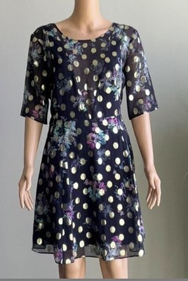Woman's Short Dress - Max & Co - Navy Blue and Gold dot Dress