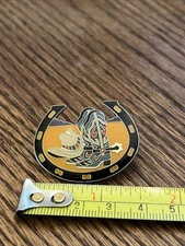 Vintage Cowboy Boots & Hat Sonoran Desert Horseshoe Enamel Lapel Pin 