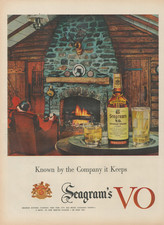 1955 Seagram's VO Canadian Whisky Hunting Cabin Fireplace Company Keeps Print Ad