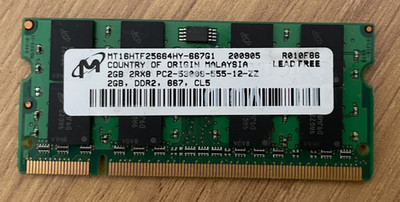 2GB SO-DIMM PC2-5300 (DDR2-667) CL5 Micron MT16HTF25664HY-667G1