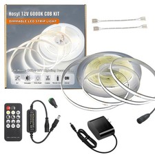 Dimmable White COB LED Strip Light Kit with RF Remote UL-Certified 12v Powe...